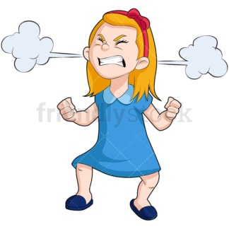 Angry little girl with steam clouds. PNG - JPG and vector EPS (infinitely scalable). Image isolated on transparent background.