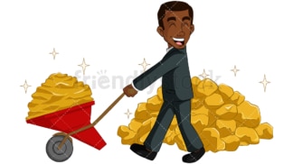 Black businessman carrying gold. PNG - JPG and vector EPS (infinitely scalable). Image isolated on transparent background.
