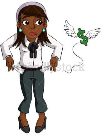 Black businesswoman with no money. PNG - JPG and vector EPS (infinitely scalable). Image isolated on transparent background.