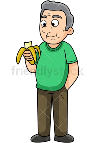 Old man enjoying banana. PNG - JPG and vector EPS. Image isolated on transparent background.