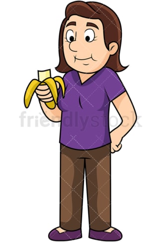 Woman enjoying banana. PNG - JPG and vector EPS. Image isolated on transparent background.