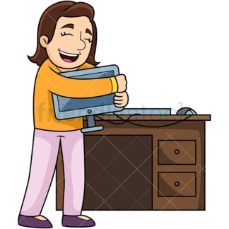 Woman in love with computer. PNG - JPG and vector EPS file formats (infinitely scalable). Image isolated on transparent background.