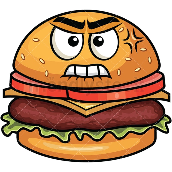 Angry hamburger emoticon. PNG - JPG and vector EPS file formats (infinitely scalable). Image isolated on transparent background.