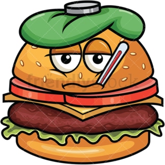 Feverish sick hamburger emoticon. PNG - JPG and vector EPS file formats (infinitely scalable). Image isolated on transparent background.