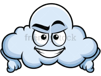 Cunning evil face cloud emoticon. PNG - JPG and vector EPS file formats (infinitely scalable). Image isolated on transparent background.