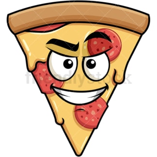 Cunning evil face pizza emoticon. PNG - JPG and vector EPS file formats (infinitely scalable). Image isolated on transparent background.