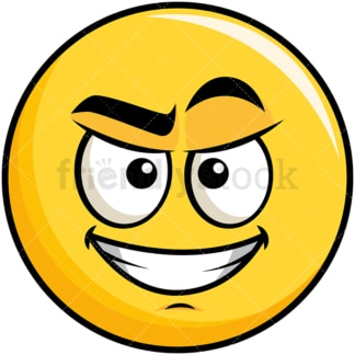 Cunning evil face yellow smiley emoticon. PNG - JPG and vector EPS file formats (infinitely scalable). Image isolated on transparent background.