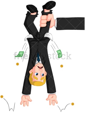 Arm holding business man upside down. PNG - JPG and vector EPS (infinitely scalable). Image isolated on transparent background.