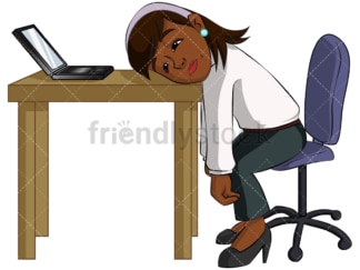 Black businesswoman fallen asleep. PNG - JPG and vector EPS (infinitely scalable). Image isolated on transparent background.