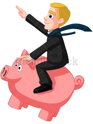 Businessman riding piggy bank. PNG - JPG and vector EPS (infinitely scalable). Image isolated on transparent background.