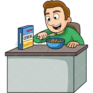 Man enjoying cereal breakfast. PNG - JPG and vector EPS. Image isolated on transparent background.