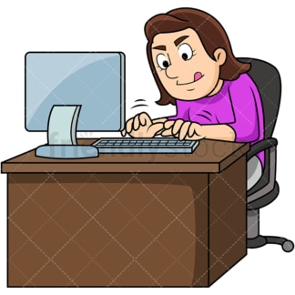 Woman hustling typing fast. PNG - JPG and vector EPS file formats (infinitely scalable). Image isolated on transparent background.