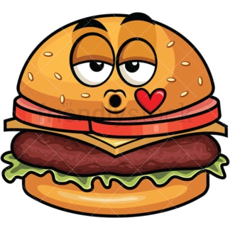 Hamburger blowing a kiss emoticon. PNG - JPG and vector EPS file formats (infinitely scalable). Image isolated on transparent background.