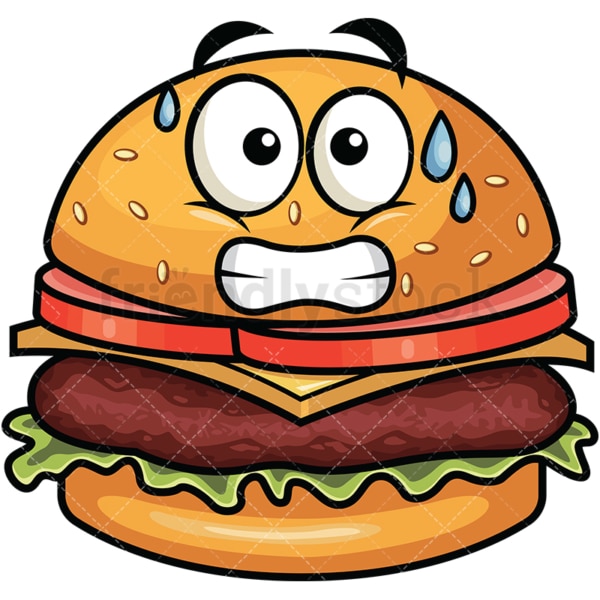 Sweating hamburger emoticon. PNG - JPG and vector EPS file formats (infinitely scalable). Image isolated on transparent background.