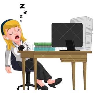 Businesswoman sleeping at her desk. PNG - JPG and vector EPS (infinitely scalable). Image isolated on transparent background.