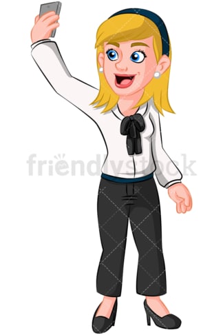 Businesswoman taking selfie. PNG - JPG and vector EPS (infinitely scalable). Image isolated on transparent background.