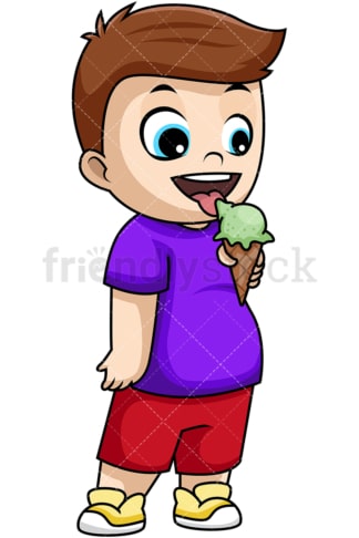 Happy kid licking ice cream. PNG - JPG and vector EPS file formats (infinitely scalable). Image isolated on transparent background.