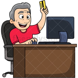 Old man shopping online. PNG - JPG and vector EPS file formats (infinitely scalable). Image isolated on transparent background.