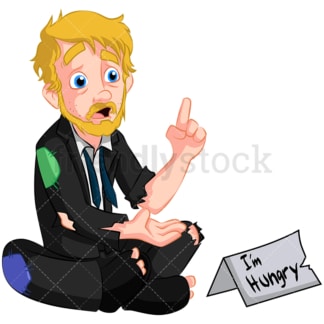 Poor business man turned hobo. PNG - JPG and vector EPS (infinitely scalable). Image isolated on transparent background.