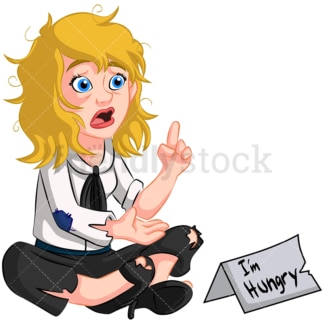 Poor homeless businesswoman. PNG - JPG and vector EPS (infinitely scalable). Image isolated on transparent background.