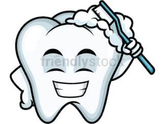 Tooth emoticon brushing itself. PNG - JPG and vector EPS file formats (infinitely scalable). Image isolated on transparent background.