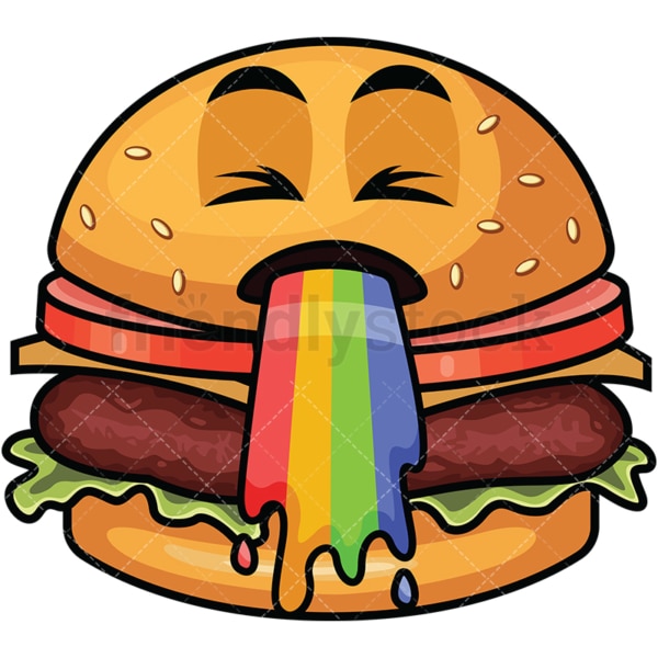 Vomiting rainbow hamburger emoticon. PNG - JPG and vector EPS file formats (infinitely scalable). Image isolated on transparent background.