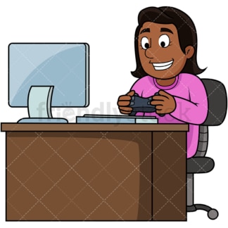 Black woman playing pc video game. PNG - JPG and vector EPS file formats (infinitely scalable). Image isolated on transparent background.