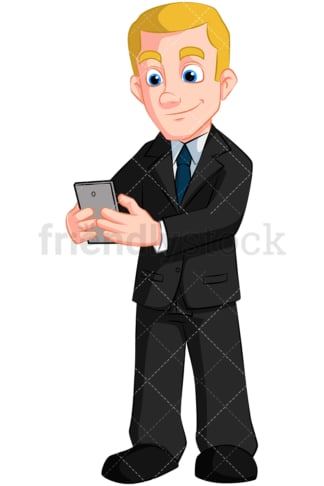 Businessman texting with his phone. PNG - JPG and vector EPS (infinitely scalable). Image isolated on transparent background.