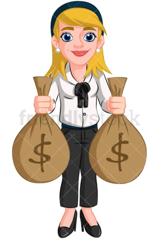 Businesswoman holding money bags. PNG - JPG and vector EPS (infinitely scalable). Image isolated on transparent background.