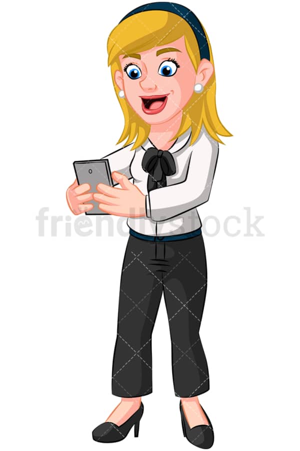 Businesswoman texting with her phone. PNG - JPG and vector EPS (infinitely scalable). Image isolated on transparent background.