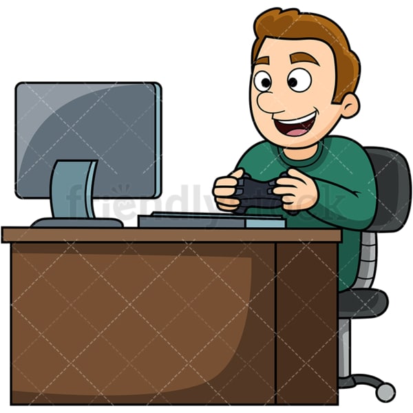 Man Playing PC Video Games Cartoon Vector Clipart - FriendlyStock