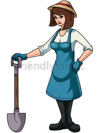 Woman gardener holding shovel. PNG - JPG and vector EPS file formats (infinitely scalable). Image isolated on transparent background.