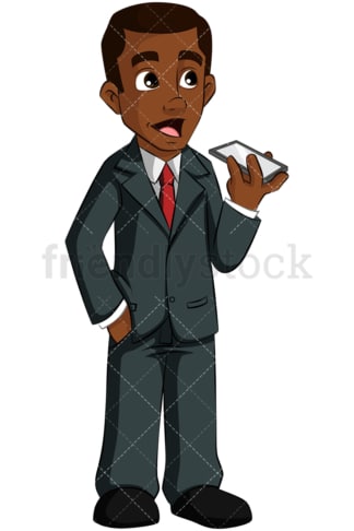 Black businessman talking on speaker. PNG - JPG and vector EPS (infinitely scalable). Image isolated on transparent background.