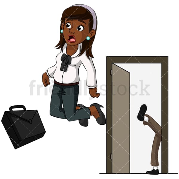 Black woman getting kicked out. PNG - JPG and vector EPS (infinitely scalable). Image isolated on transparent background.
