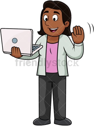 Black woman video calling. PNG - JPG and vector EPS file formats (infinitely scalable). Image isolated on transparent background.