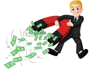 Businessman holding money magnet. PNG - JPG and vector EPS (infinitely scalable). Image isolated on transparent background.