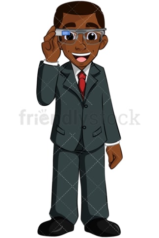 Black man wearing smart glass. PNG - JPG and vector EPS (infinitely scalable). Image isolated on transparent background.