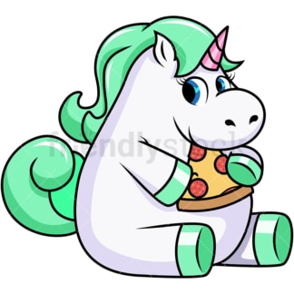 Chubby unicorn eating pizza. PNG - JPG and vector EPS file formats (infinitely scalable). Image isolated on transparent background.