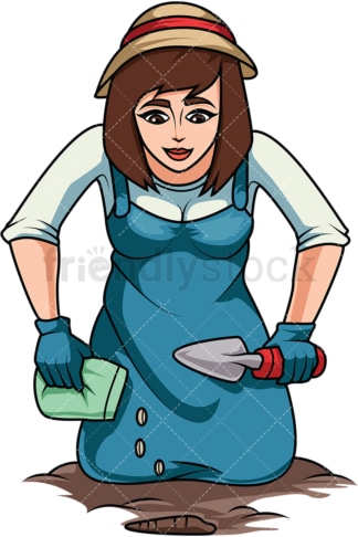 Woman farmer planting seeds. PNG - JPG and vector EPS file formats (infinitely scalable). Image isolated on transparent background.