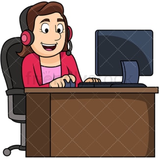 Woman wearing headset. PNG - JPG and vector EPS file formats (infinitely scalable). Image isolated on transparent background.