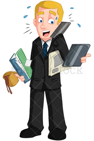 Businessman multitasking. PNG - JPG and vector EPS (infinitely scalable). Image isolated on transparent background.