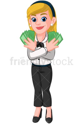Businesswoman holding cash. PNG - JPG and vector EPS (infinitely scalable). Image isolated on transparent background.