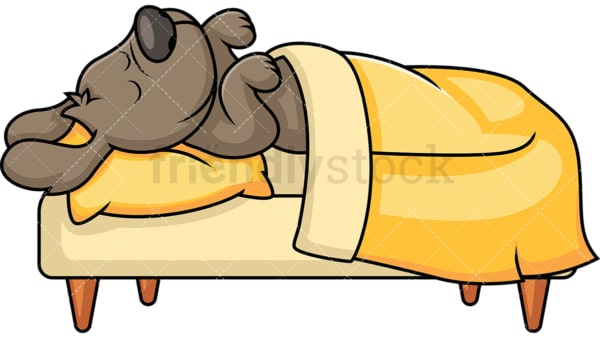 Cute pet dog sleeping in bed. PNG - JPG and vector EPS file formats (infinitely scalable). Image isolated on transparent background.