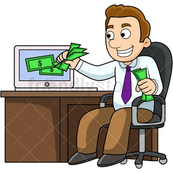 Man Geld verdienen Online Cartoon Vector Clipart FriendlyStock