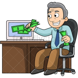 Old man making money online. PNG - JPG and vector EPS file formats (infinitely scalable). Image isolated on transparent background.