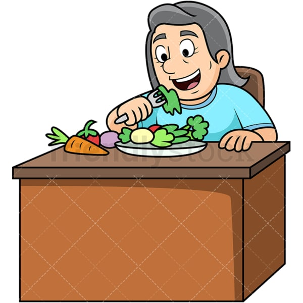 Old woman enjoying vegetables. PNG - JPG and vector EPS. Image isolated on transparent background.