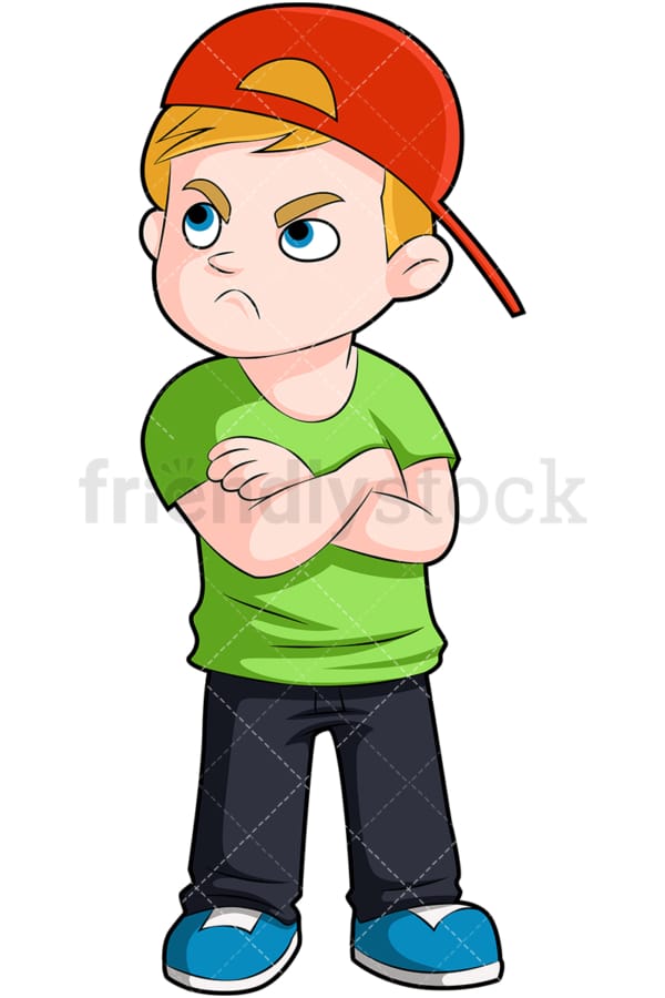 Upset young boy with arms crossed. PNG - JPG and vector EPS (infinitely scalable). Image isolated on transparent background.