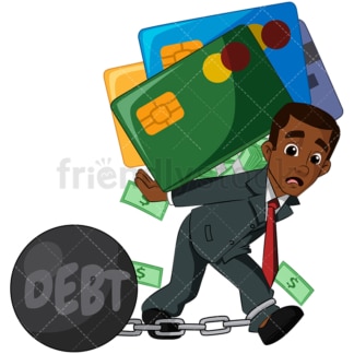Black businessman in debt. PNG - JPG and vector EPS (infinitely scalable). Image isolated on transparent background.