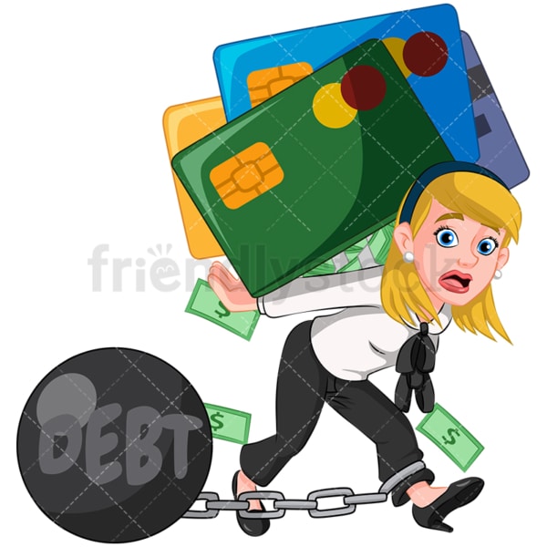 Business woman in debt. PNG - JPG and vector EPS (infinitely scalable). Image isolated on transparent background.