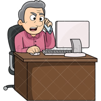 Old man calling customer service. PNG - JPG and vector EPS file formats (infinitely scalable). Image isolated on transparent background.